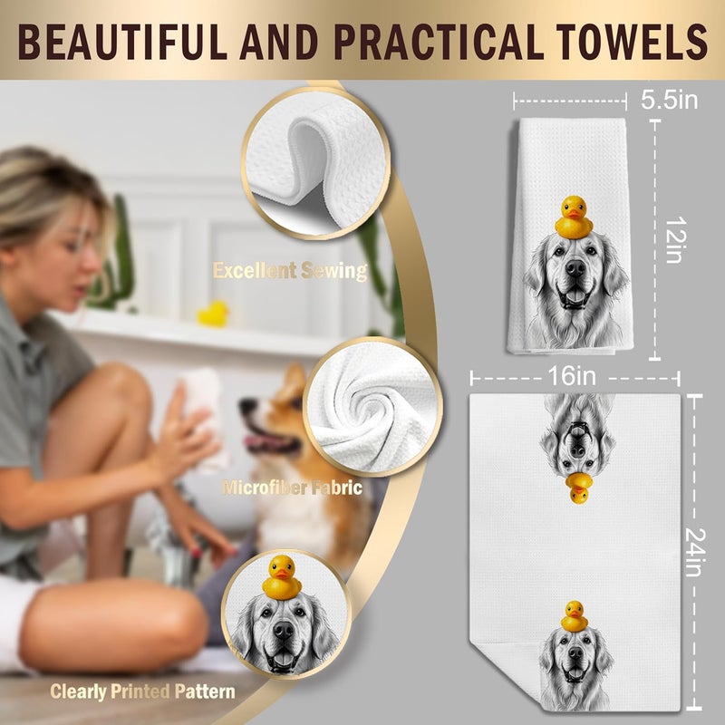 LUKIPOM Golden Retriever with Rubber Duck Hand Towels for Bathroom, Dog Bathroom Decor, Kids Hand Towels, Gifts for Golden Retriever Lovers Women Men, 16x24 Inches - Image 2